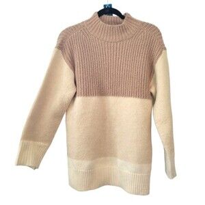 Ann Taylor Neutral Colorblock Sweater Wool Blend Size Small